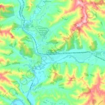 Mappa topografica Taumarunui, altitudine, rilievo