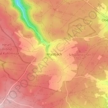 Mappa topografica Würzbach, altitudine, rilievo
