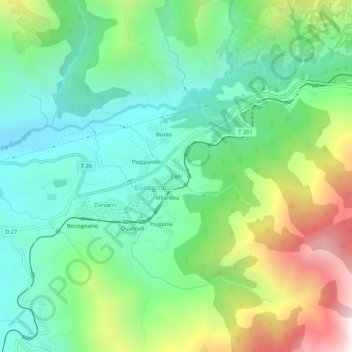 Mappa topografica Celli, altitudine, rilievo