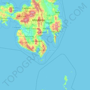 Mappa topografica Davao Occidental, altitudine, rilievo