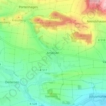 Mappa topografica Amelsen, altitudine, rilievo