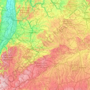 Mappa topografica Welzheimer Wald, altitudine, rilievo