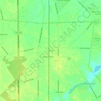 Mappa topografica Lincoln, altitudine, rilievo