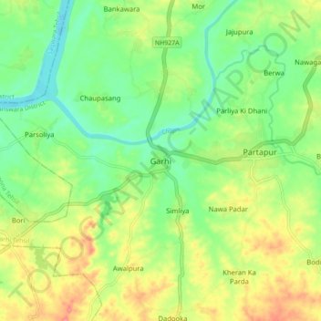 Mappa topografica Garhi, altitudine, rilievo