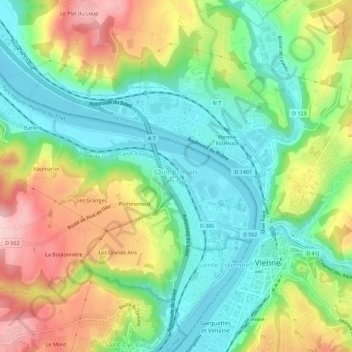 Mappa topografica Saint-Romain-en-Gal, altitudine, rilievo