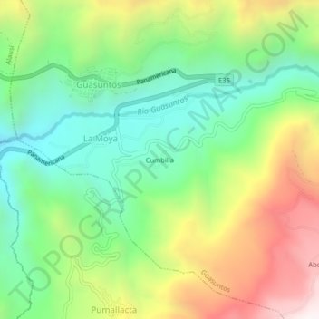 Mappa topografica Cumbilla, altitudine, rilievo