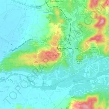 Mappa topografica Δρούβα, altitudine, rilievo