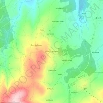 Mappa topografica Santalla de Pena, altitudine, rilievo