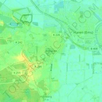 Mappa topografica Altharen, altitudine, rilievo