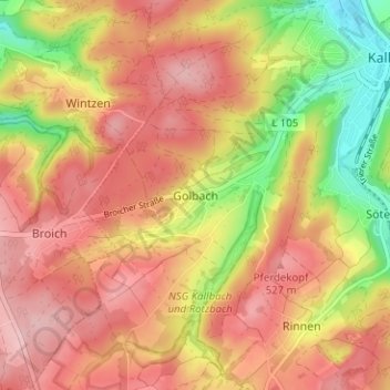 Mappa topografica Golbach, altitudine, rilievo