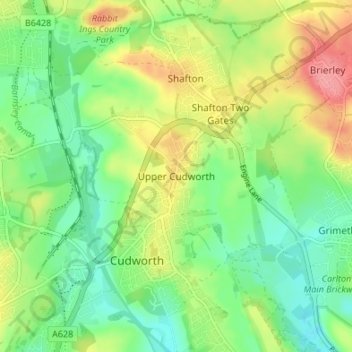 Mappa topografica Upper Cudworth, altitudine, rilievo