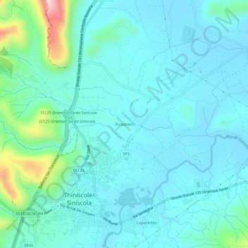 Mappa topografica Pirastreri, altitudine, rilievo