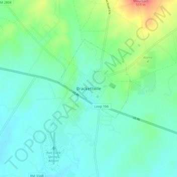 Mappa topografica Brackettville, altitudine, rilievo