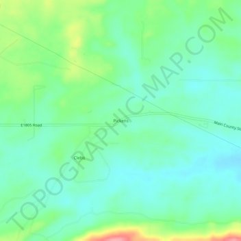 Mappa topografica Pickens, altitudine, rilievo