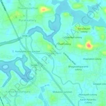 Mappa topografica Cherukulam, altitudine, rilievo