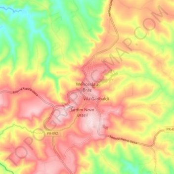 Mappa topografica Wenceslau Braz, altitudine, rilievo