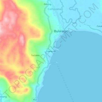 Mappa topografica Caway-an, altitudine, rilievo