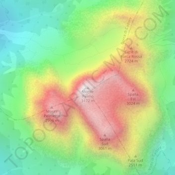 Mappa topografica Monte Pelmo, altitudine, rilievo