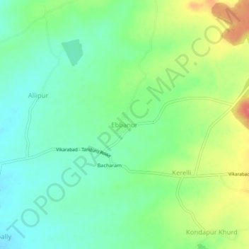 Mappa topografica Ebbanur, altitudine, rilievo