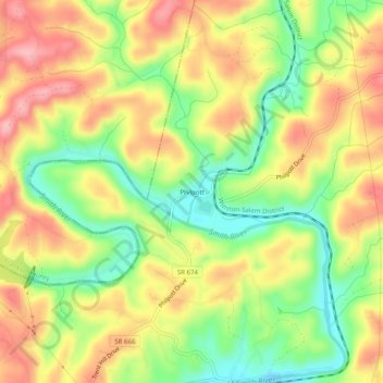 Mappa topografica Philpott, altitudine, rilievo