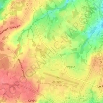 Mappa topografica Le Rhu, altitudine, rilievo