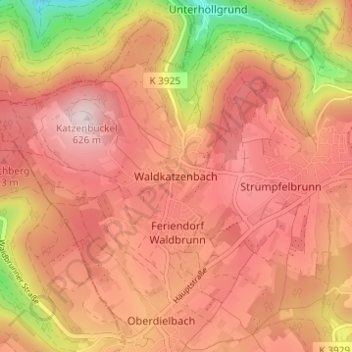 Mappa topografica Waldkatzenbach, altitudine, rilievo