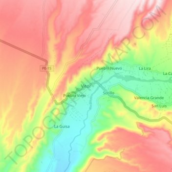 Mappa topografica Vitor, altitudine, rilievo
