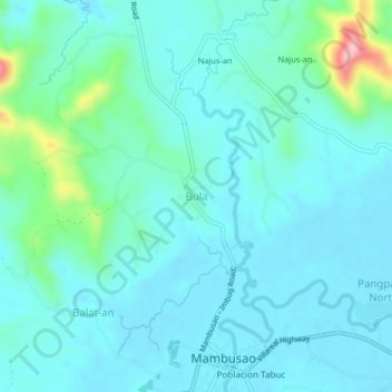 Mappa topografica Bula, altitudine, rilievo