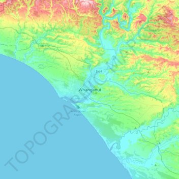 Mappa topografica Whanganui, altitudine, rilievo