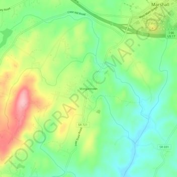 Mappa topografica Morgantown, altitudine, rilievo