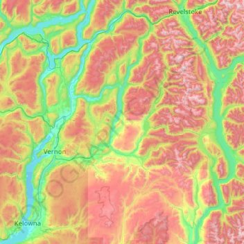 Mappa topografica North Okanagan, altitudine, rilievo