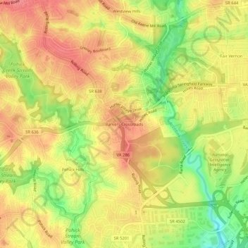 Mappa topografica Barkers Crossroads, altitudine, rilievo