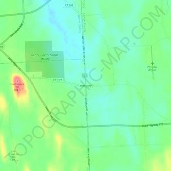 Mappa topografica Westbury, altitudine, rilievo