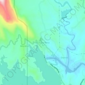 Mappa topografica Bhandardara, altitudine, rilievo