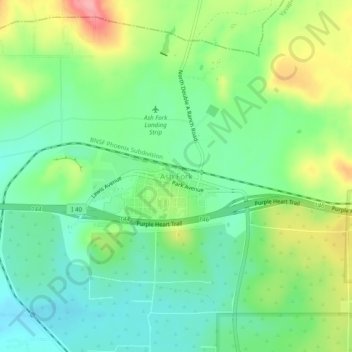 Mappa topografica Ash Fork, altitudine, rilievo