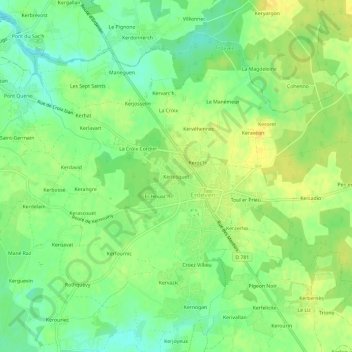 Mappa topografica Kerlosquet, altitudine, rilievo
