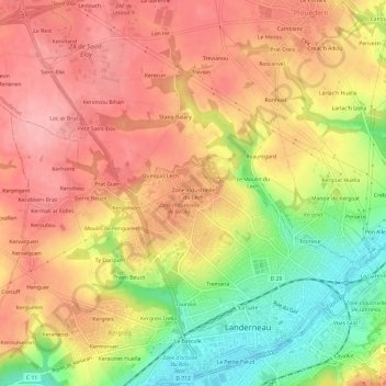 Mappa topografica Zone industrielle du Lech, altitudine, rilievo