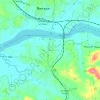 Mappa topografica Cheruthuruthy, altitudine, rilievo