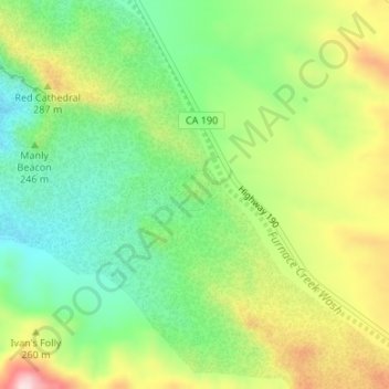 Mappa topografica Zabriskie Point, altitudine, rilievo