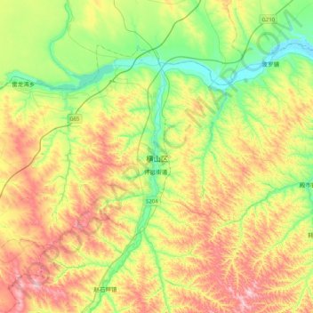 Mappa topografica 横山区, altitudine, rilievo