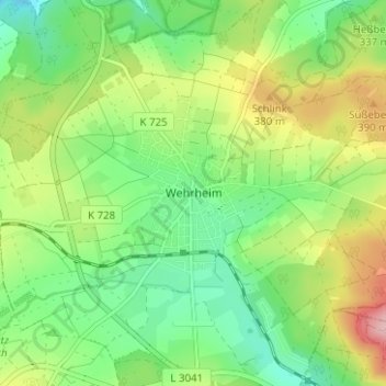 Mappa topografica Wehrheim, altitudine, rilievo