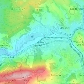 Mappa topografica Jabach, altitudine, rilievo