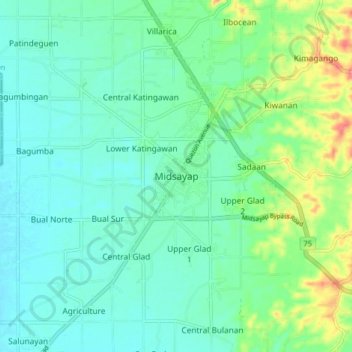 Mappa topografica Midsayap, altitudine, rilievo