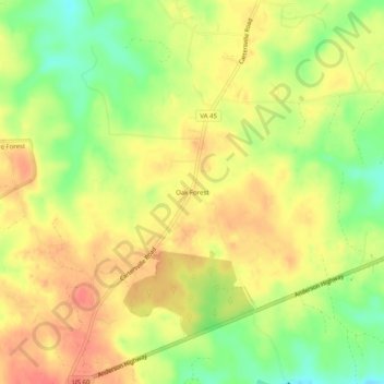 Mappa topografica Oak Forest, altitudine, rilievo