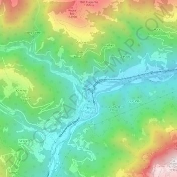 Mappa topografica Borganza, altitudine, rilievo