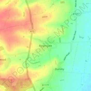 Mappa topografica Rippingale, altitudine, rilievo