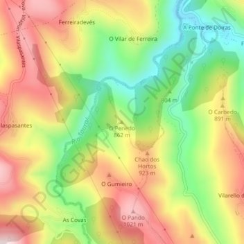 Mappa topografica O Penedo, altitudine, rilievo