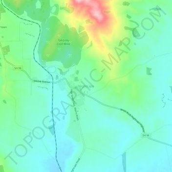 Mappa topografica Nightcaps, altitudine, rilievo