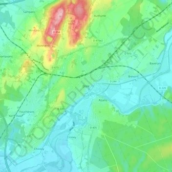 Mappa topografica Dole, altitudine, rilievo