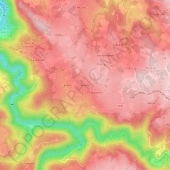 Mappa topografica Blassac, altitudine, rilievo